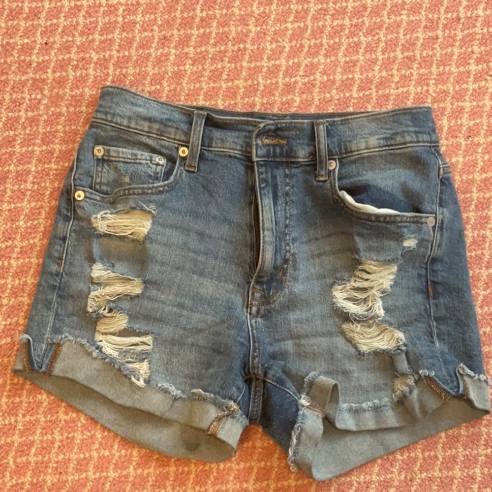 Aeropostale Blue Distressed Jean Mom Shorts High-Waisted